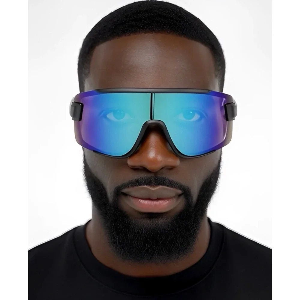 Oversized Shield Sunglasses Oceanic Blue Mirrored Lens Sport Wrap Shades Fashion